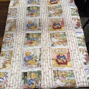 Handmade Teddy Bear Blanket 41"x31" With Pink Back. Folds into pillow